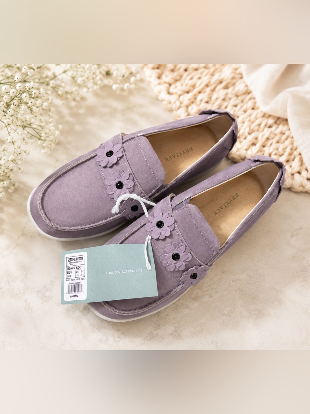 Revitalign Siesta Flower Orthotic Suede Slip-On Loafers Lavender Women’s 5.5 New